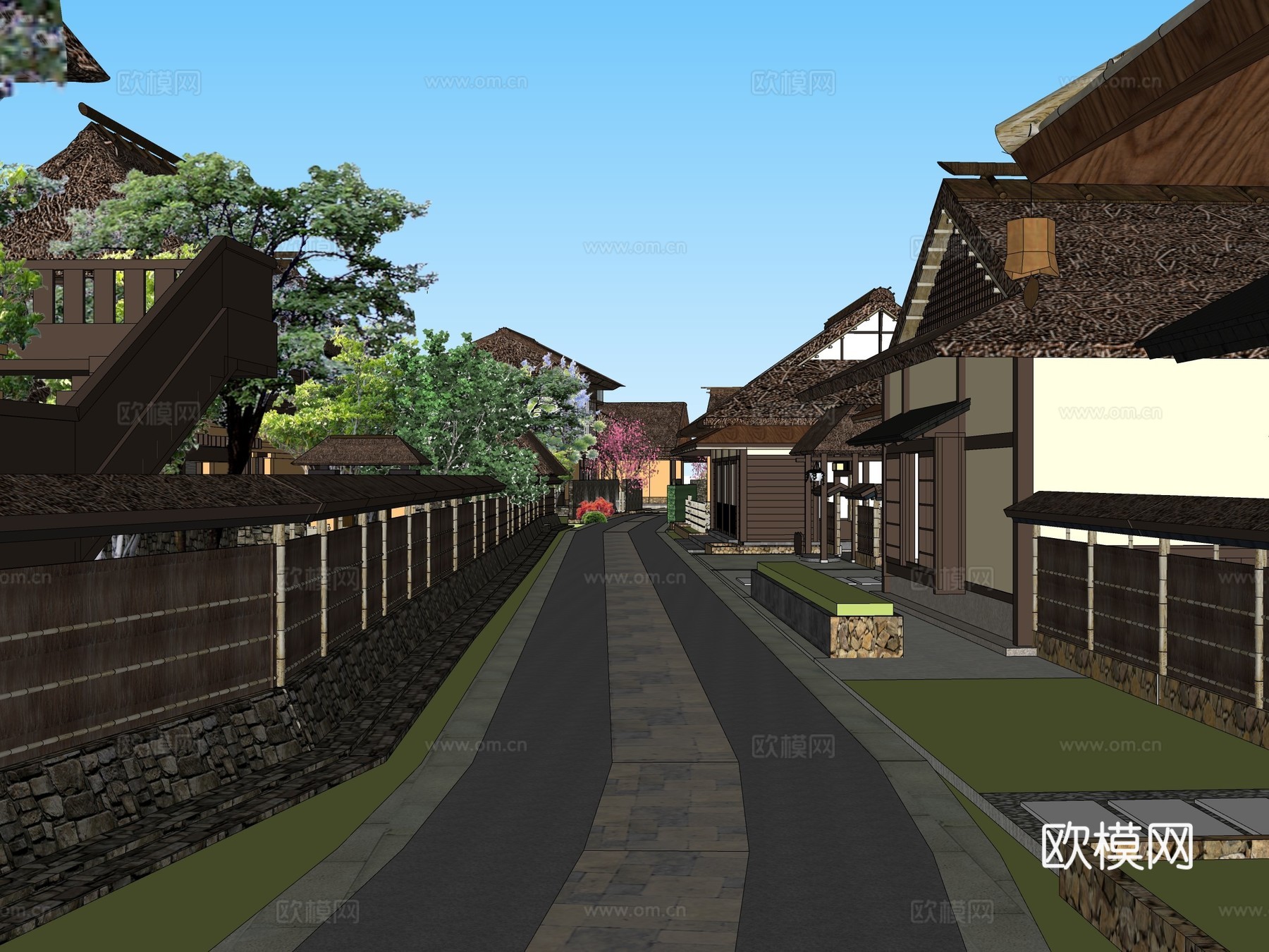 中式景区鸟瞰su模型下载