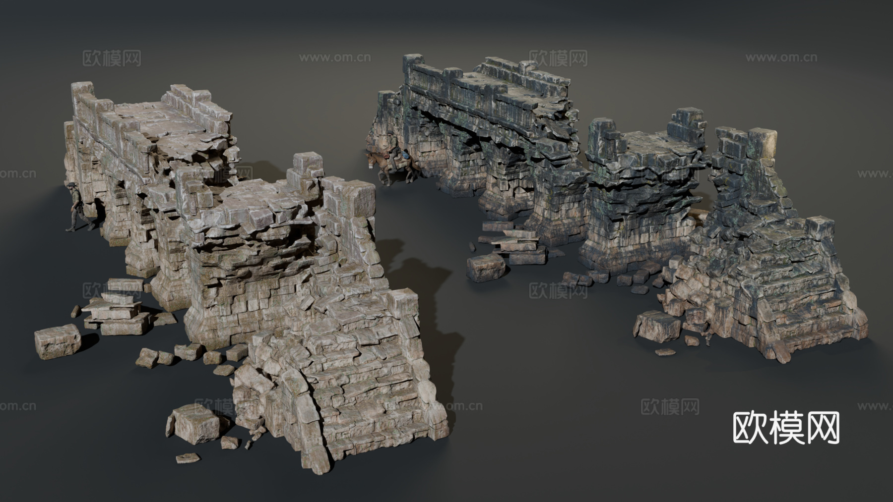 古代遗迹 废墟 神庙城堡遗迹 废墟城墙 失落之城遗迹su模型