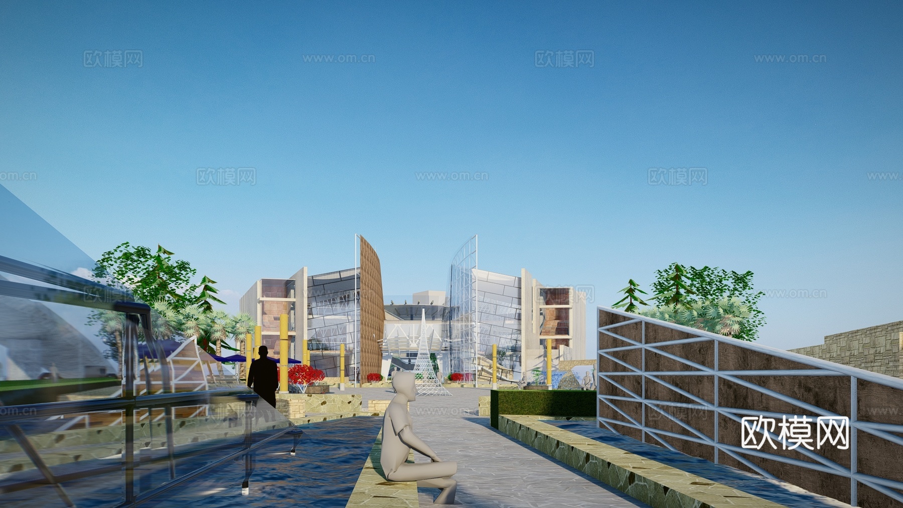 现代博物馆建筑外观su模型下载