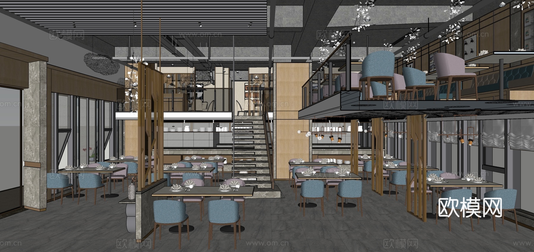 现代西餐厅su模型下载