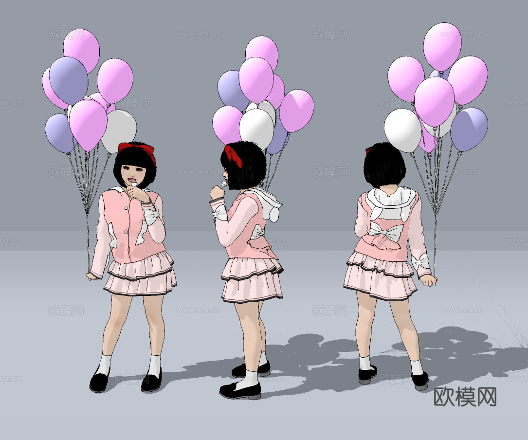 现代小女孩人物su模型下载