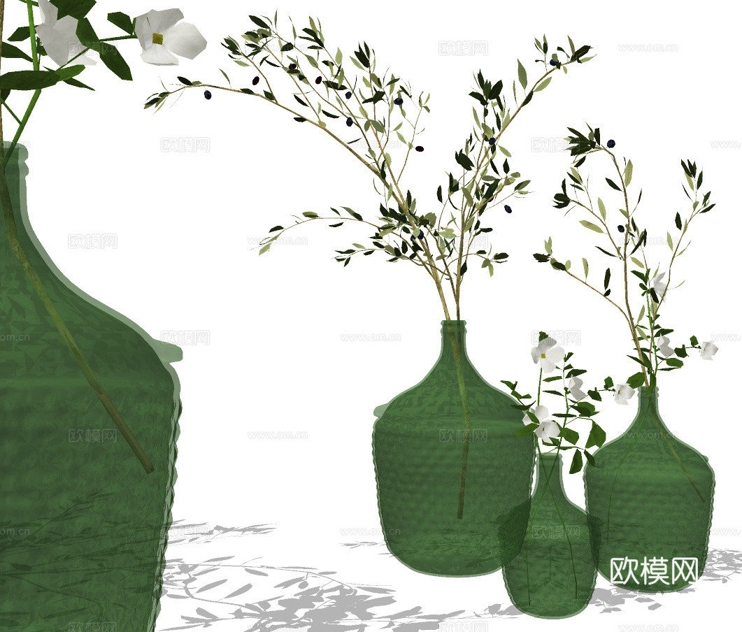 现代花艺花瓶插花su模型下载