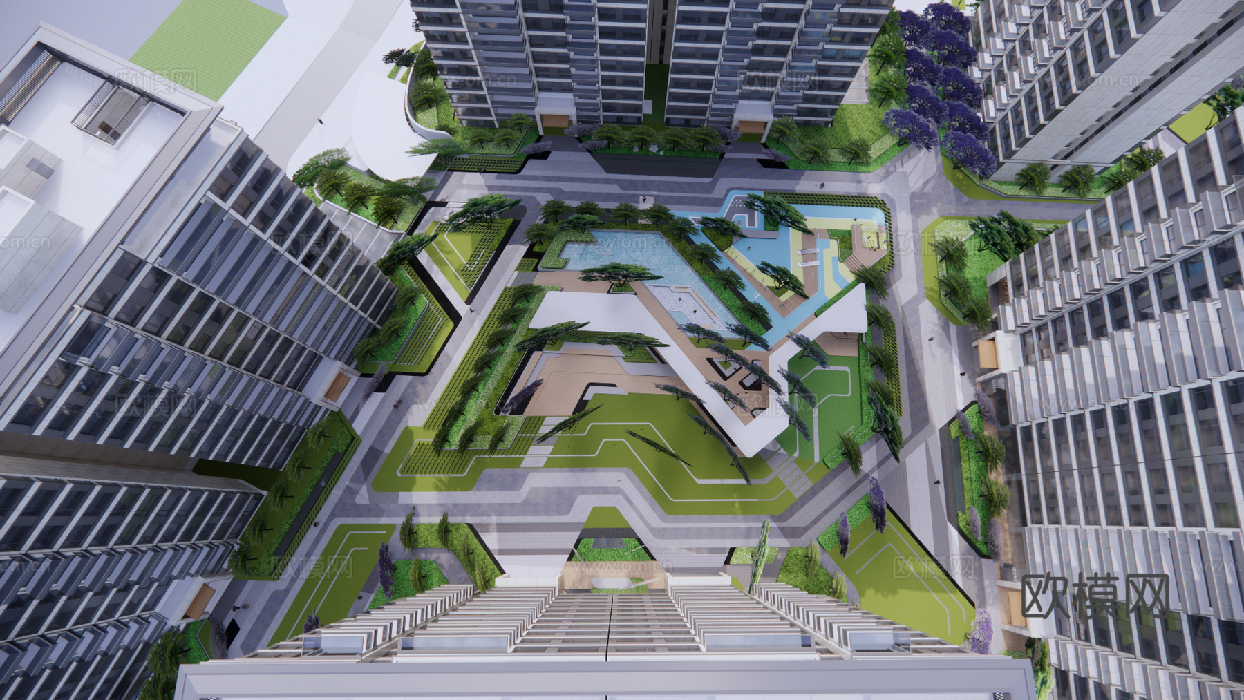 现代住宅小区建筑外观su模型下载
