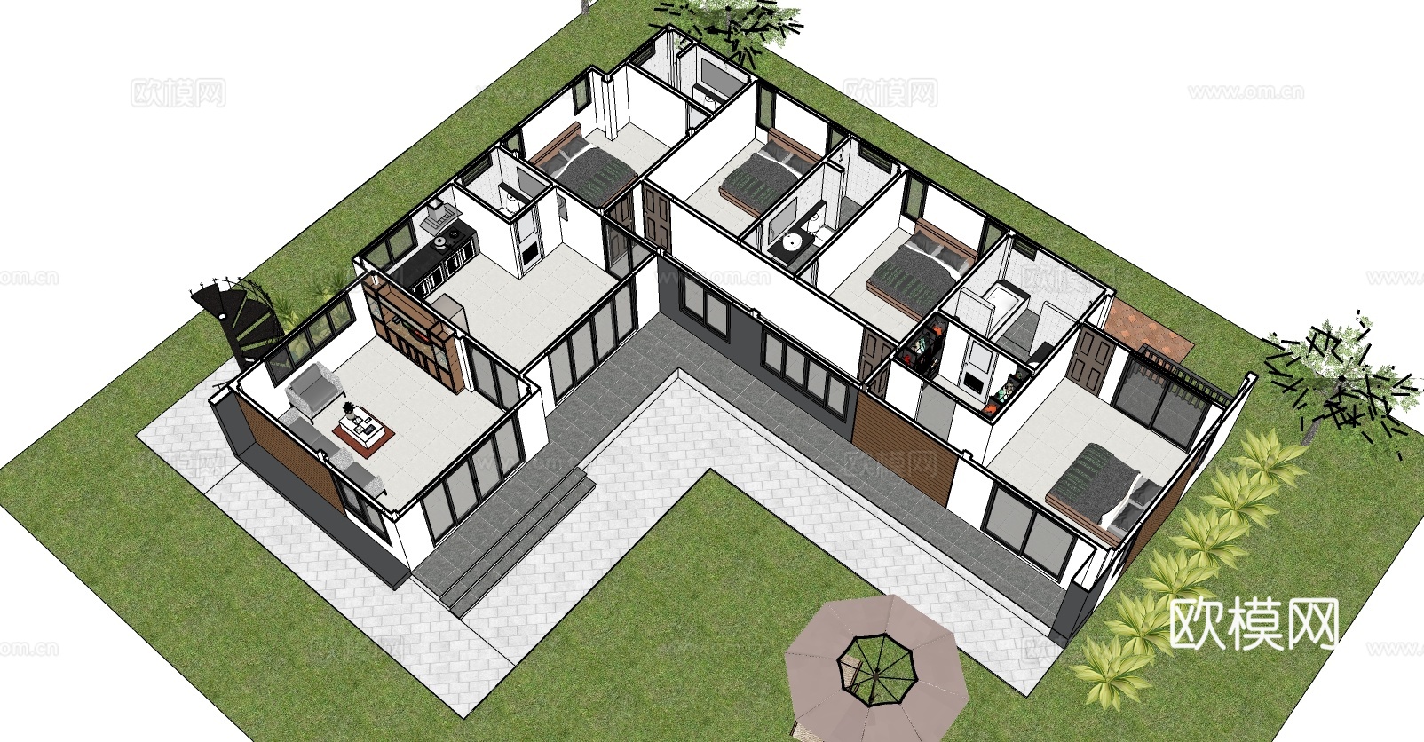 现代住宅建筑su模型下载