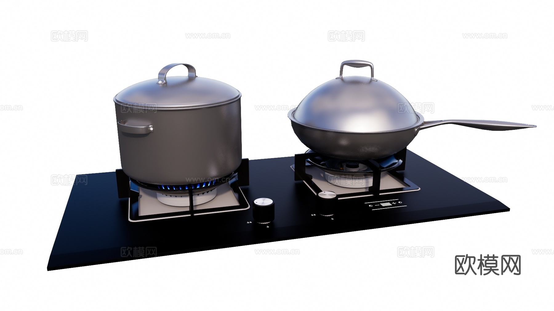 现代锅具灶台厨房器具su模型下载