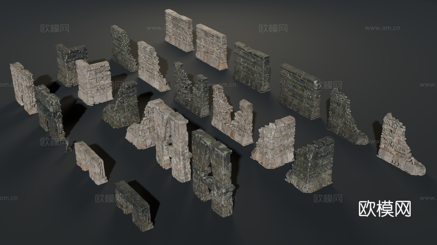 古代遗迹 废墟石块 神庙遗迹 废墟城墙 失落之城遗迹su模型