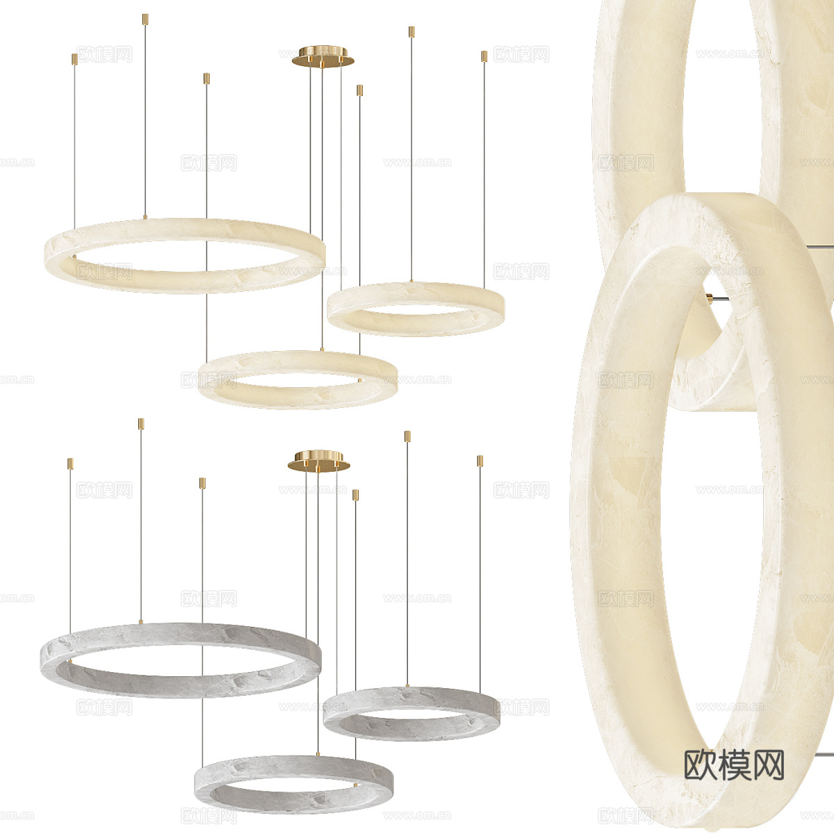 现代轻奢圆形透光石装饰吊灯3d模型