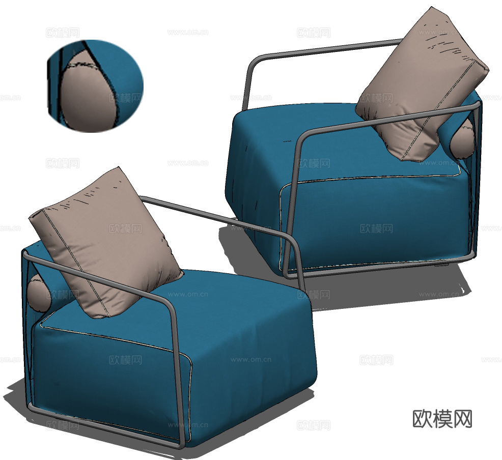 现代布艺休闲沙发su模型下载