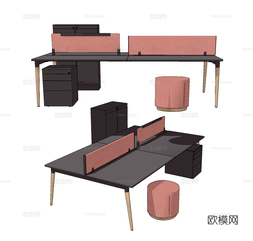现代员工工位卡位su模型下载
