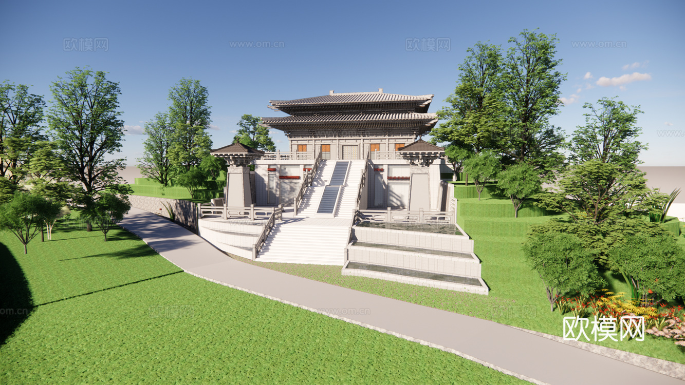 中式古建楼阁外观su模型下载