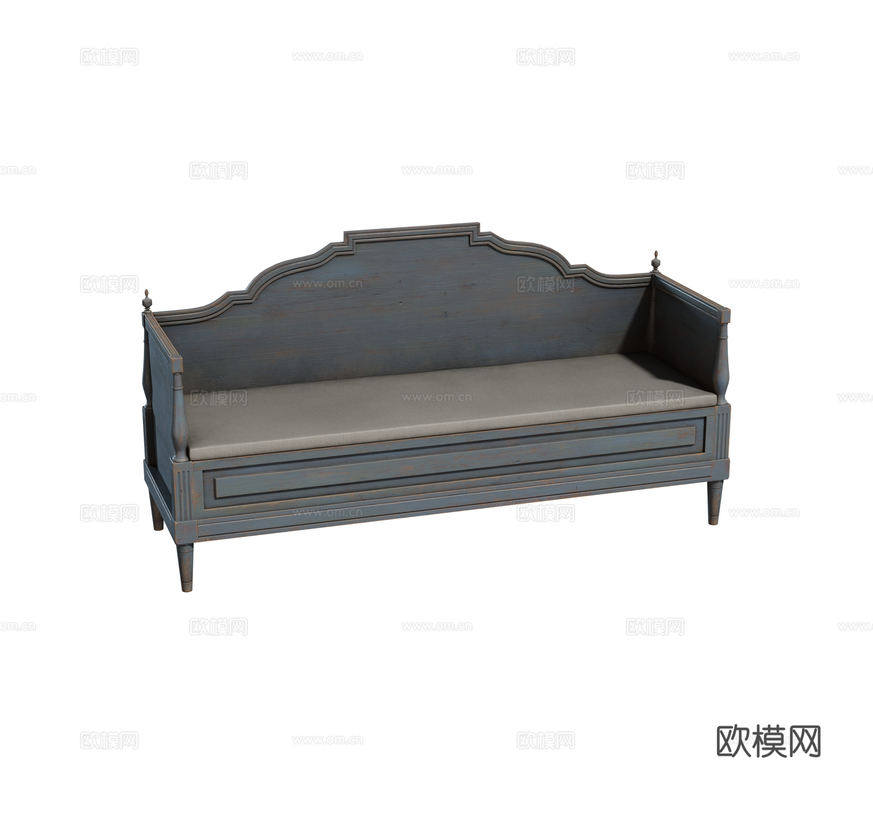 复古沙发 双人沙发 木制沙发 彩绘沙发组合3d模型