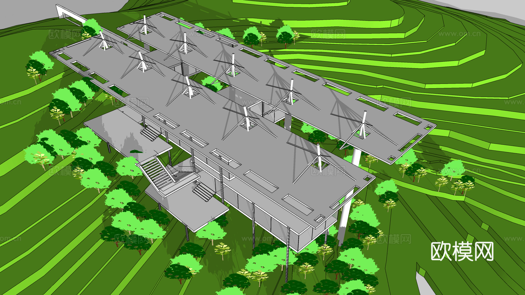 现代观景台建筑外观su模型下载