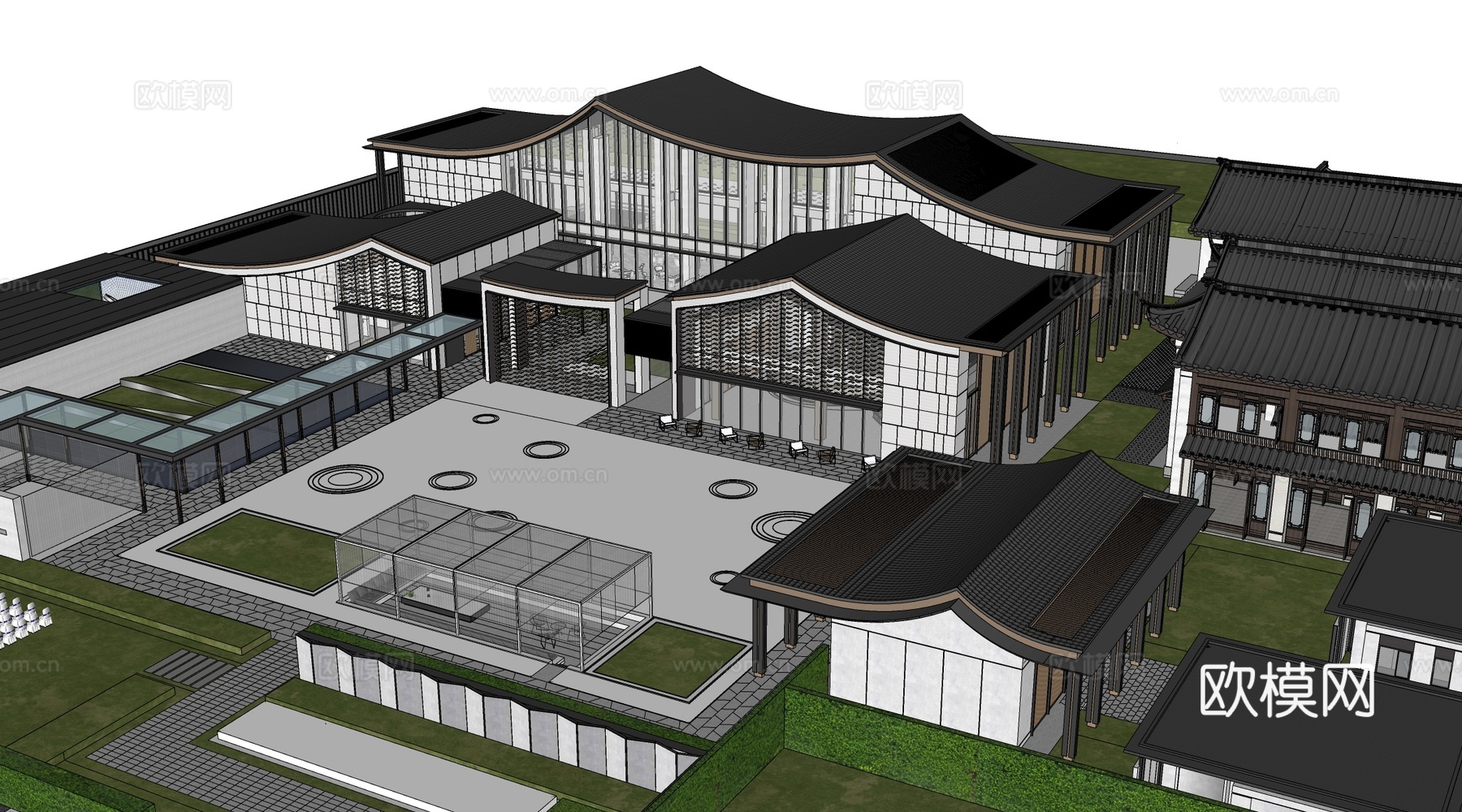 新中式美术馆建筑 展览馆建筑 公共建筑 文化建筑su模型