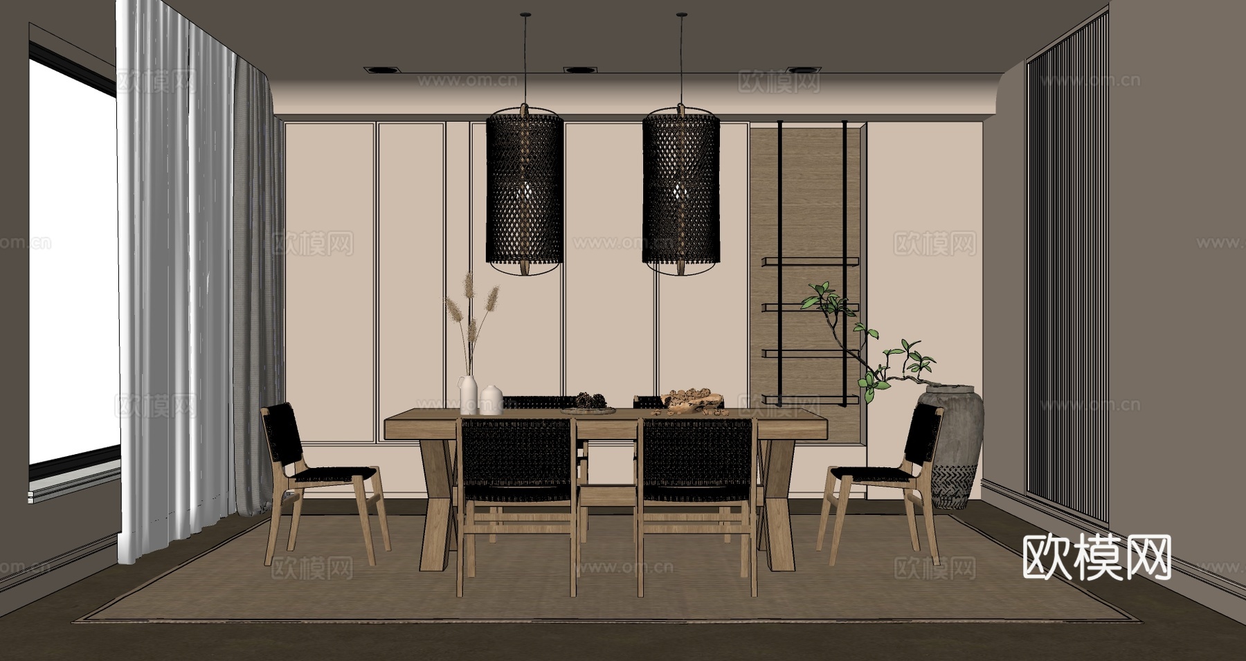 现代侘寂餐厅su模型下载