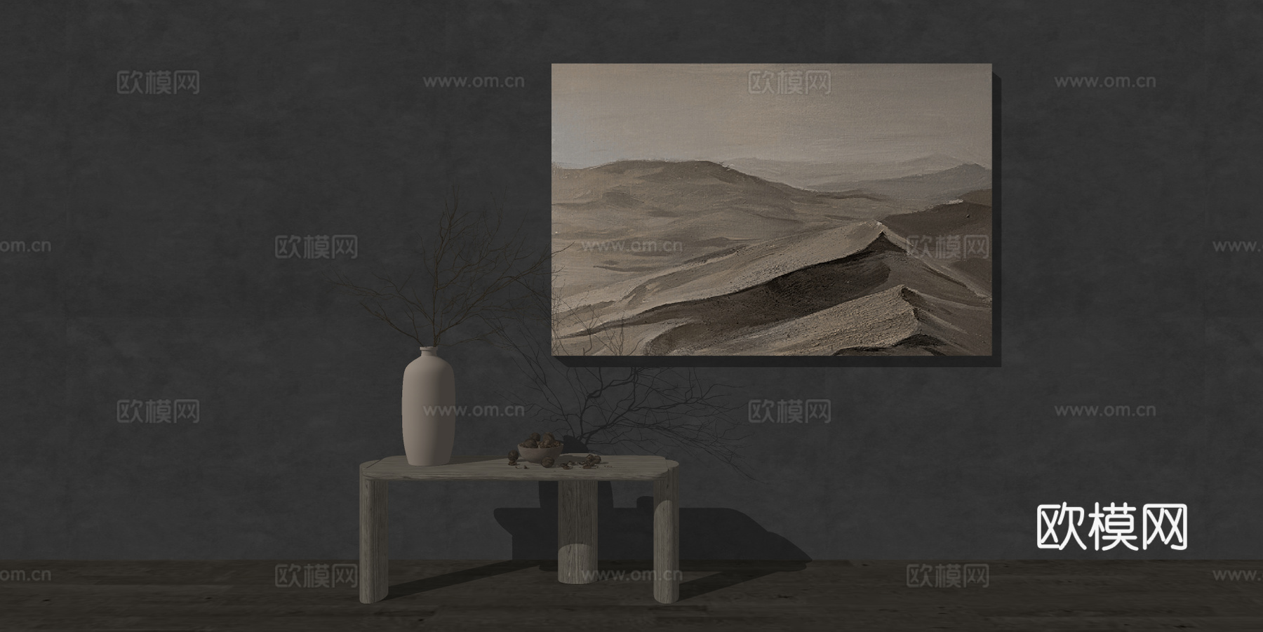 现代侘寂装饰画su模型下载