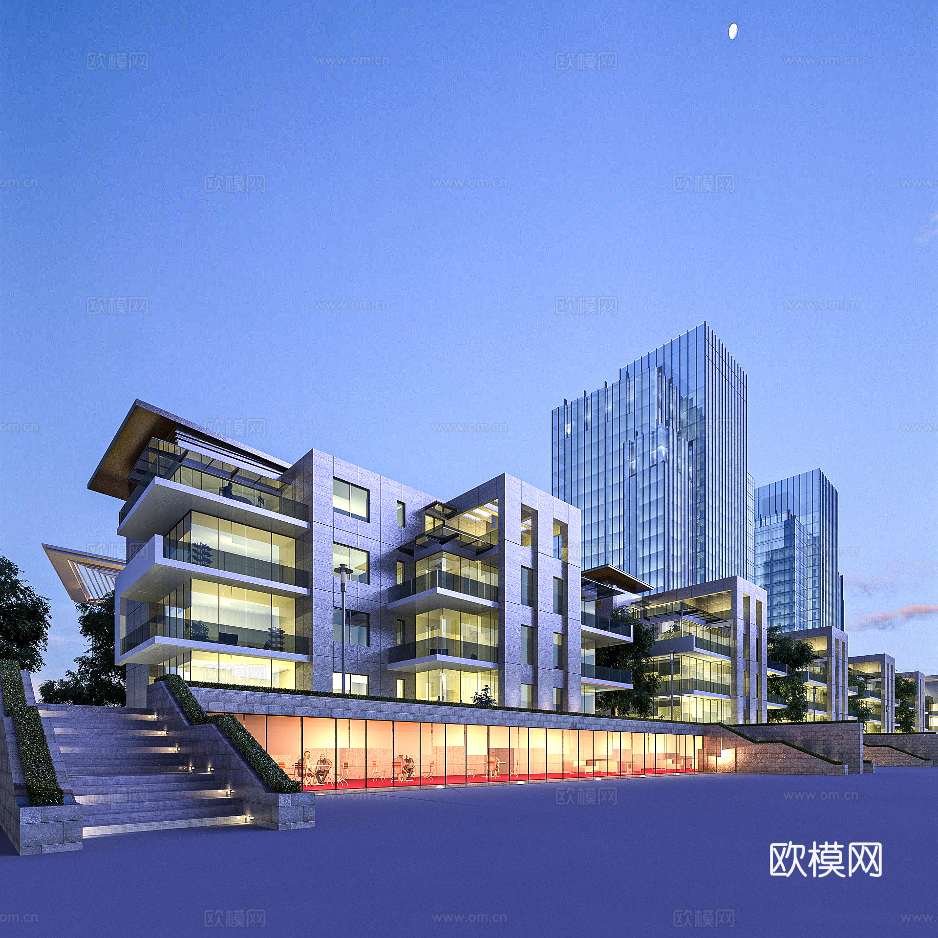 现代写字楼外观su模型下载