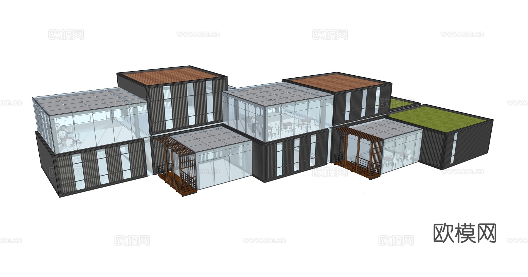 现代集装箱建筑su模型下载