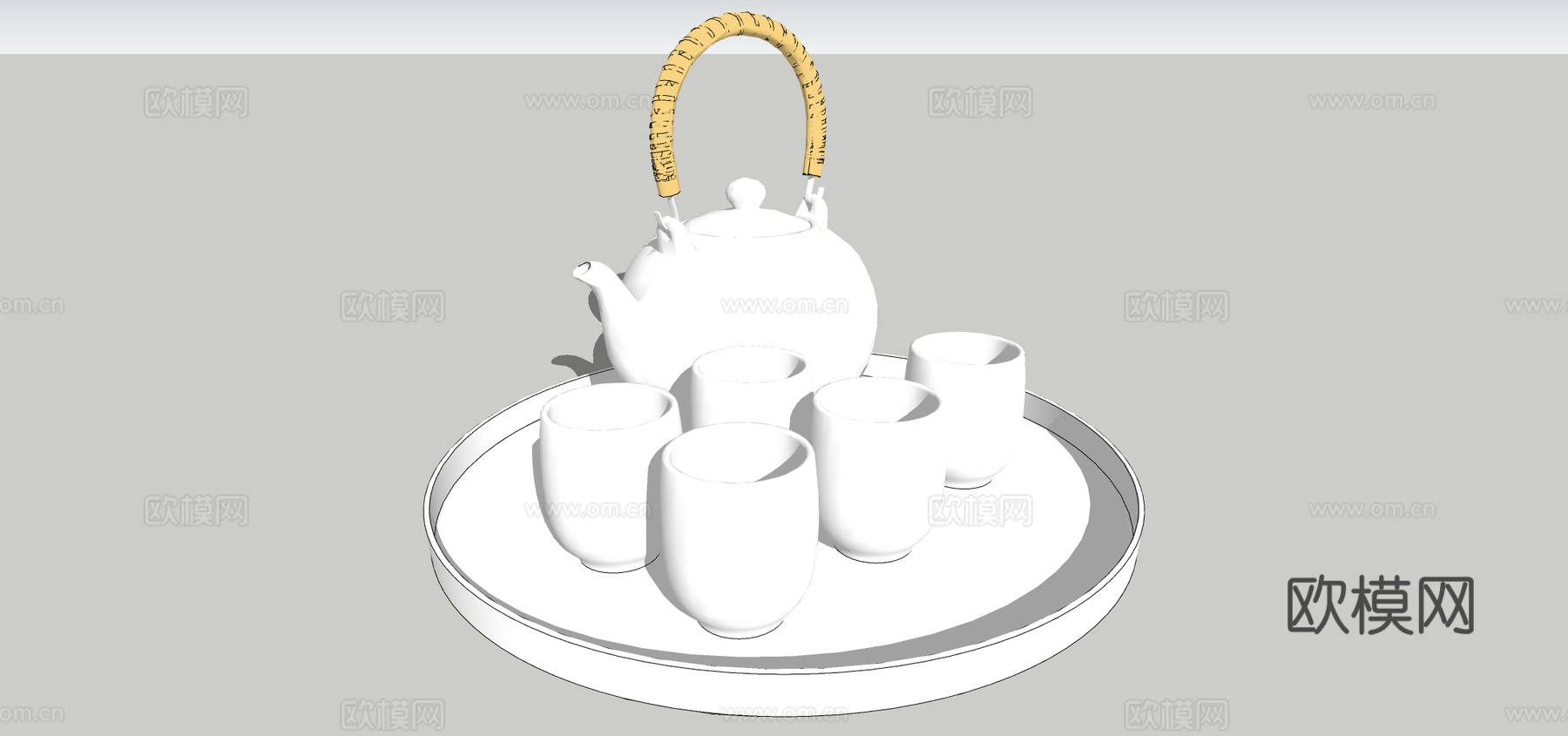 现代茶壶茶杯茶具su模型下载