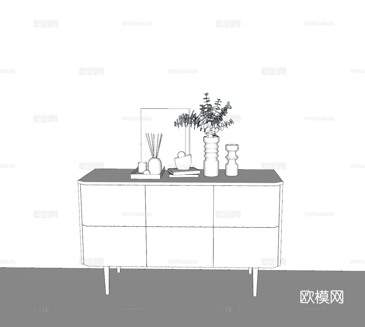 现代边柜su模型下载