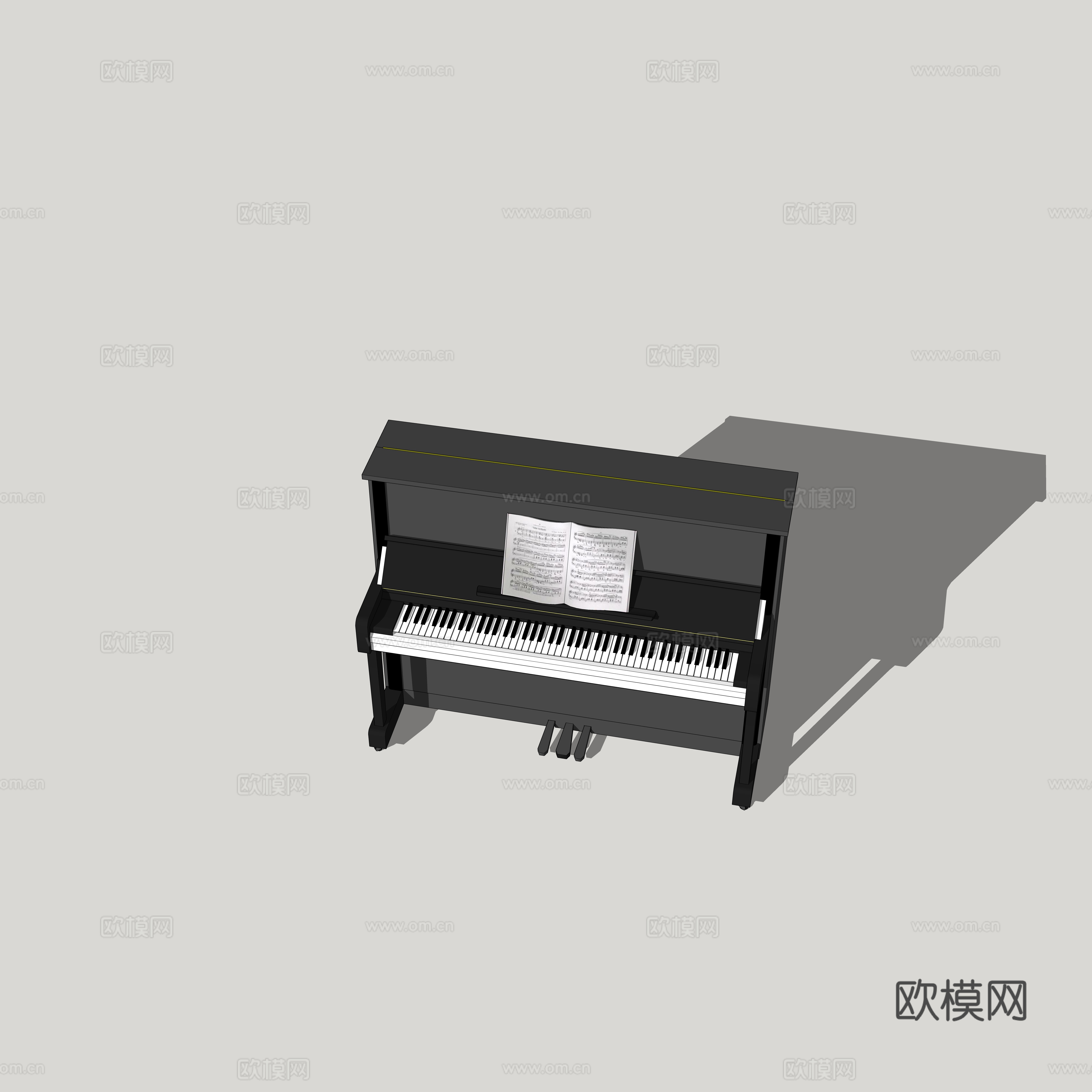 现代立式钢琴su模型下载