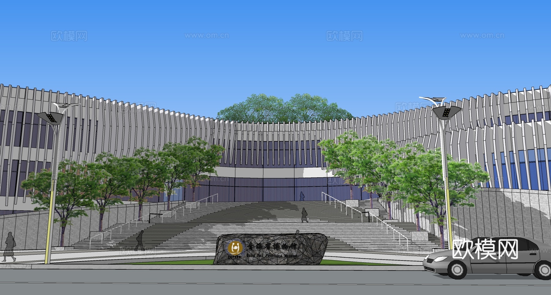 现代展览馆建筑外观su模型下载