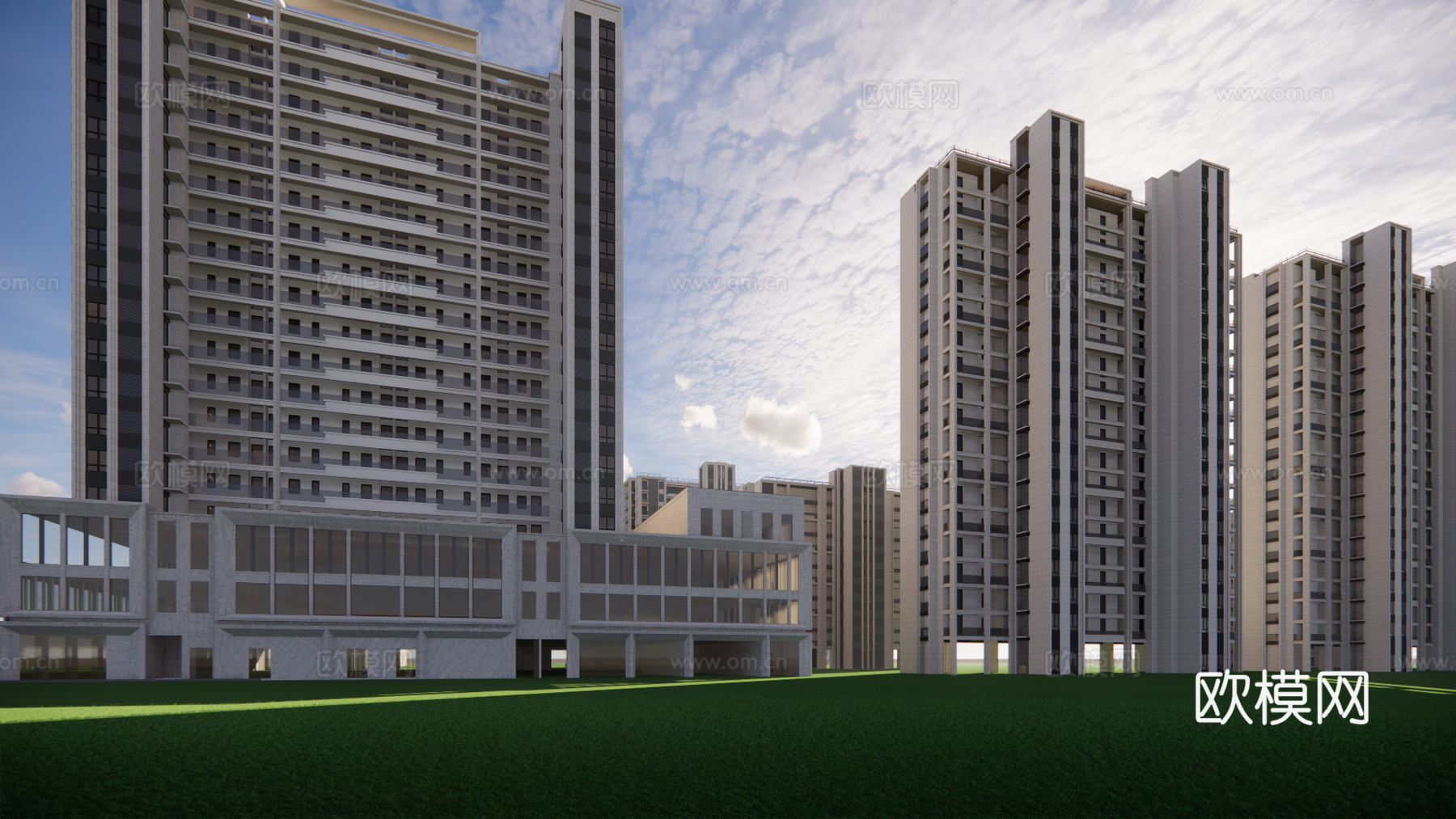 现代住宅小区建筑外观su模型下载