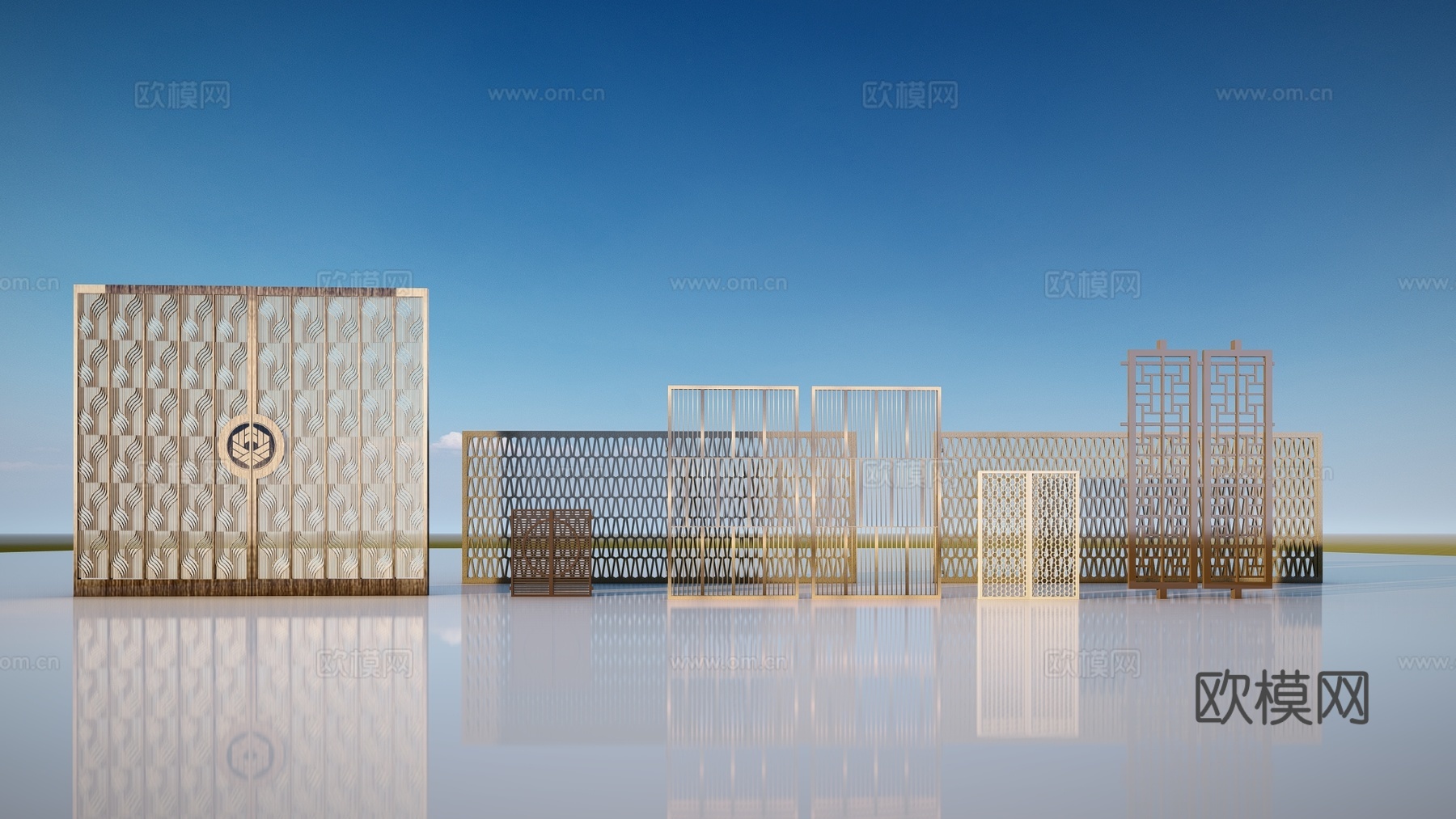新中式镂空隔断屏风su模型下载