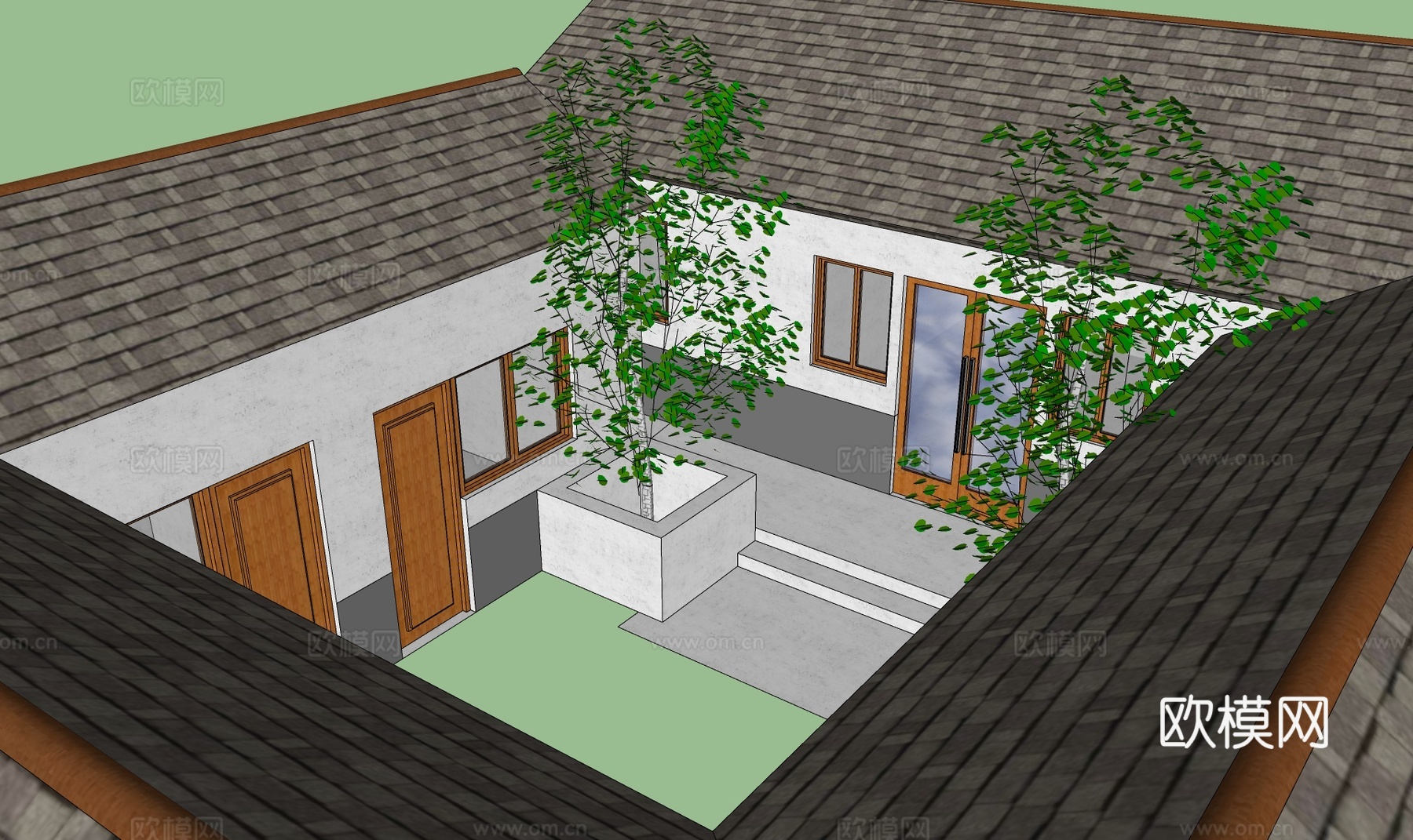 新中式四合院农家乐su模型下载下载（渲染图4）