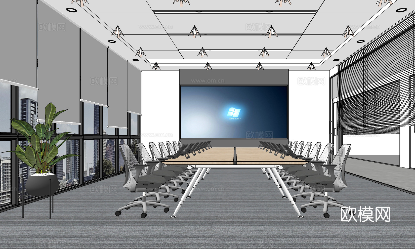 现代会议室su模型下载下载