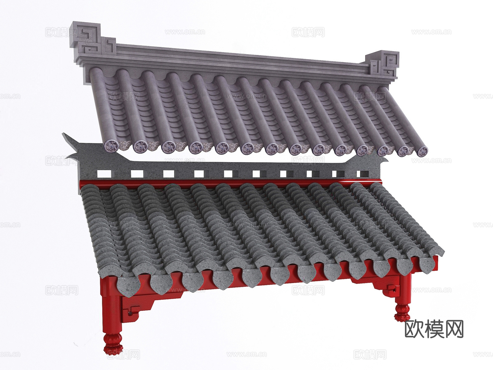 中式屋檐屋顶屋脊su模型下载