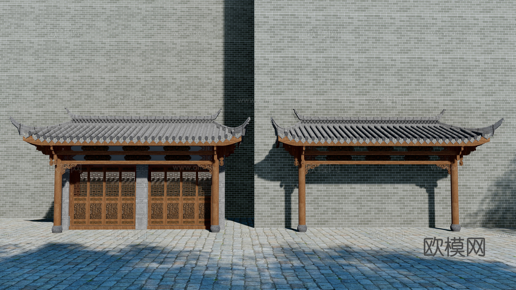 中式古建屋檐屋顶su模型下载