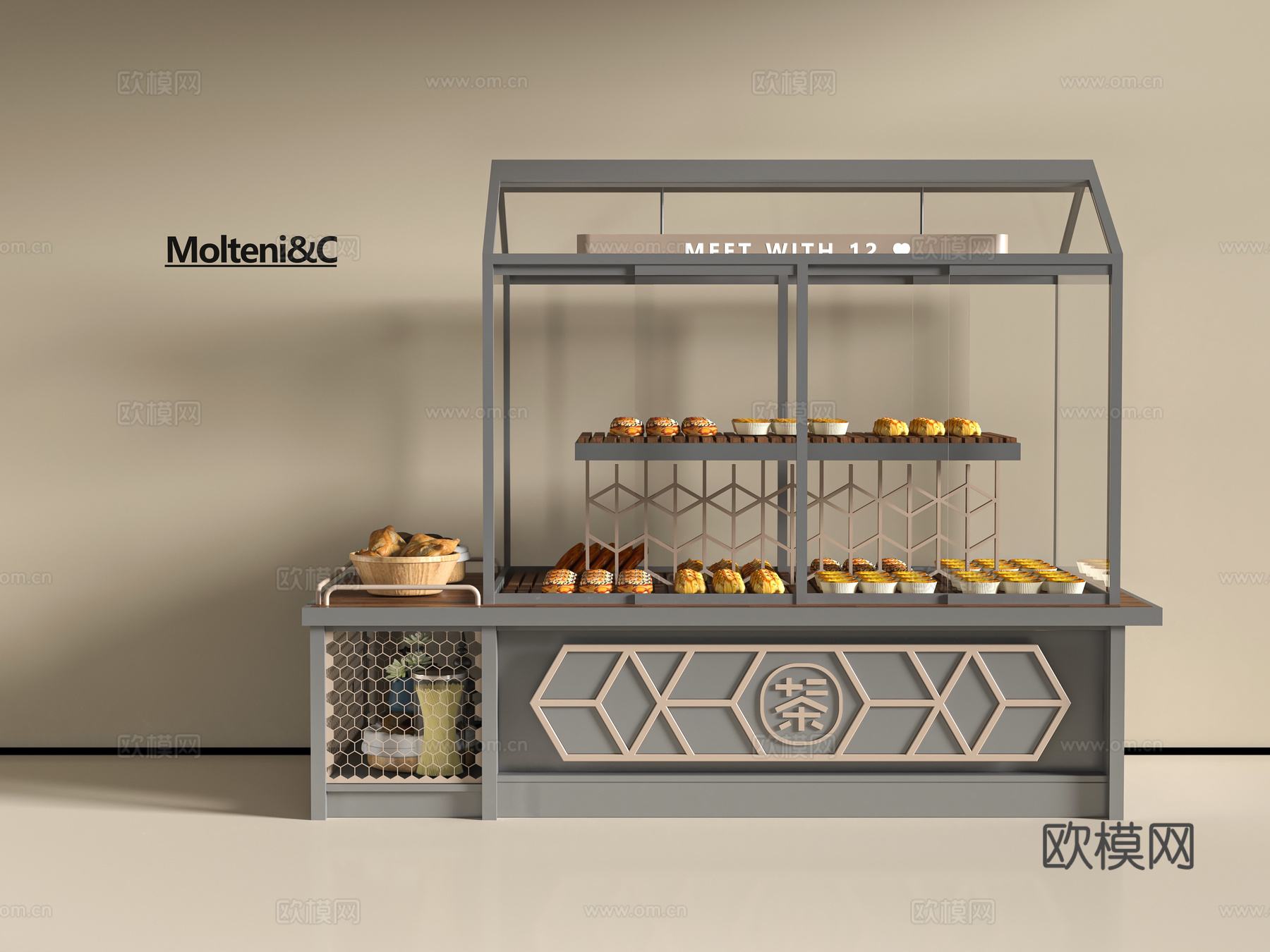 现代面包店展柜3d模型