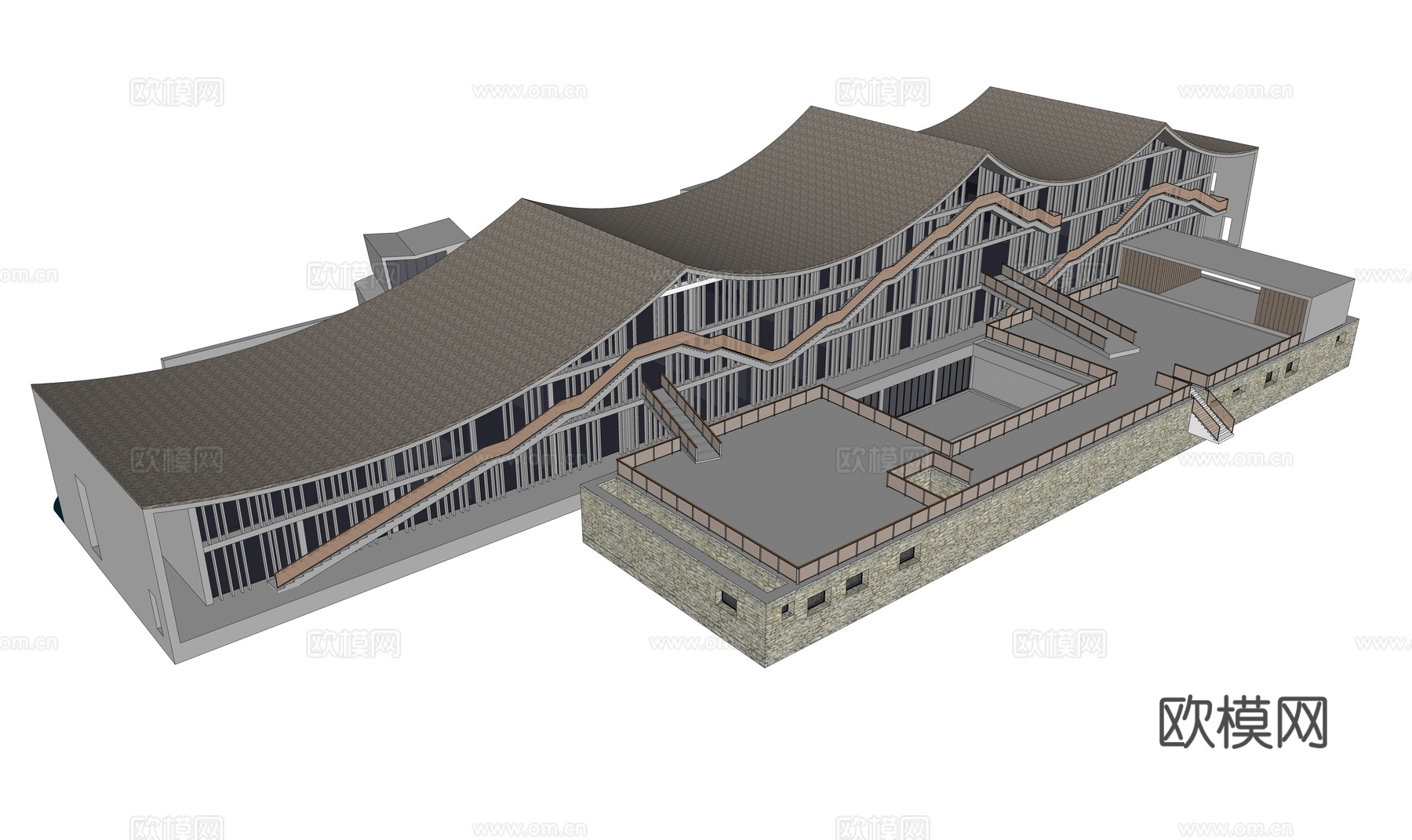 现代博物馆建筑外观su模型下载