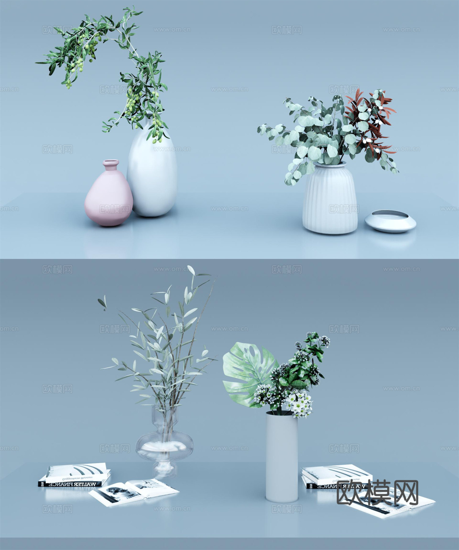现代绿植花瓶su模型下载