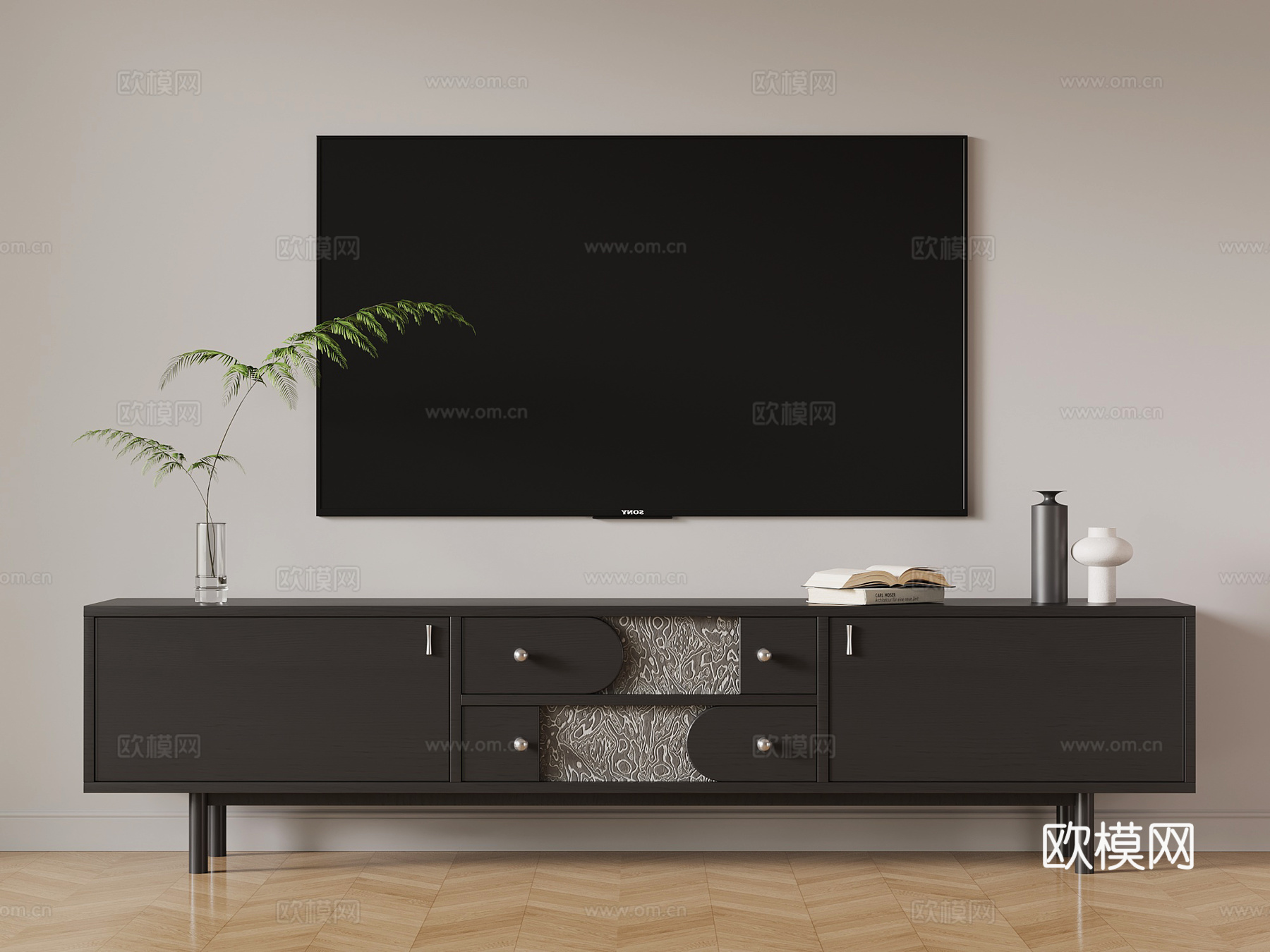 现代意式电视柜su模型