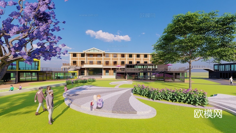 现代集装箱住宅鸟瞰su模型下载