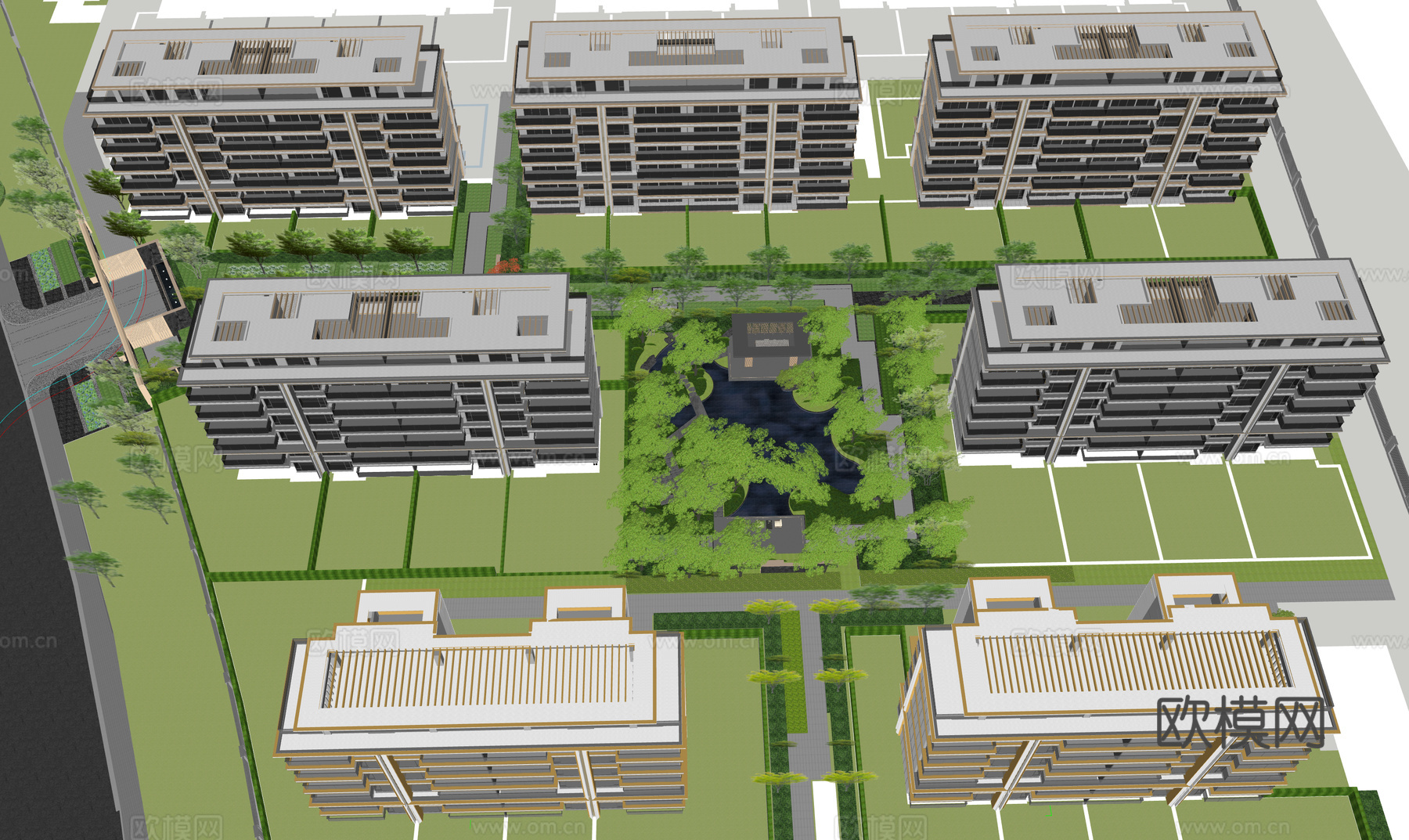 小区 商品房 小区景观 住宅楼 住宅景观 小区鸟瞰 住宅绿化su模型