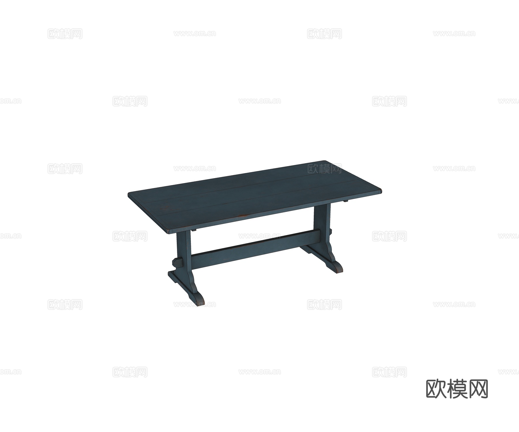 现代复古实木餐桌 彩绘木制桌su模型