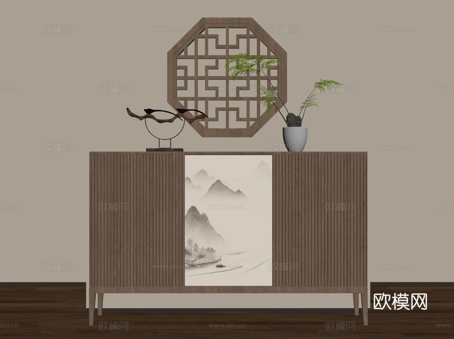 新中式玄关柜 端景柜su模型