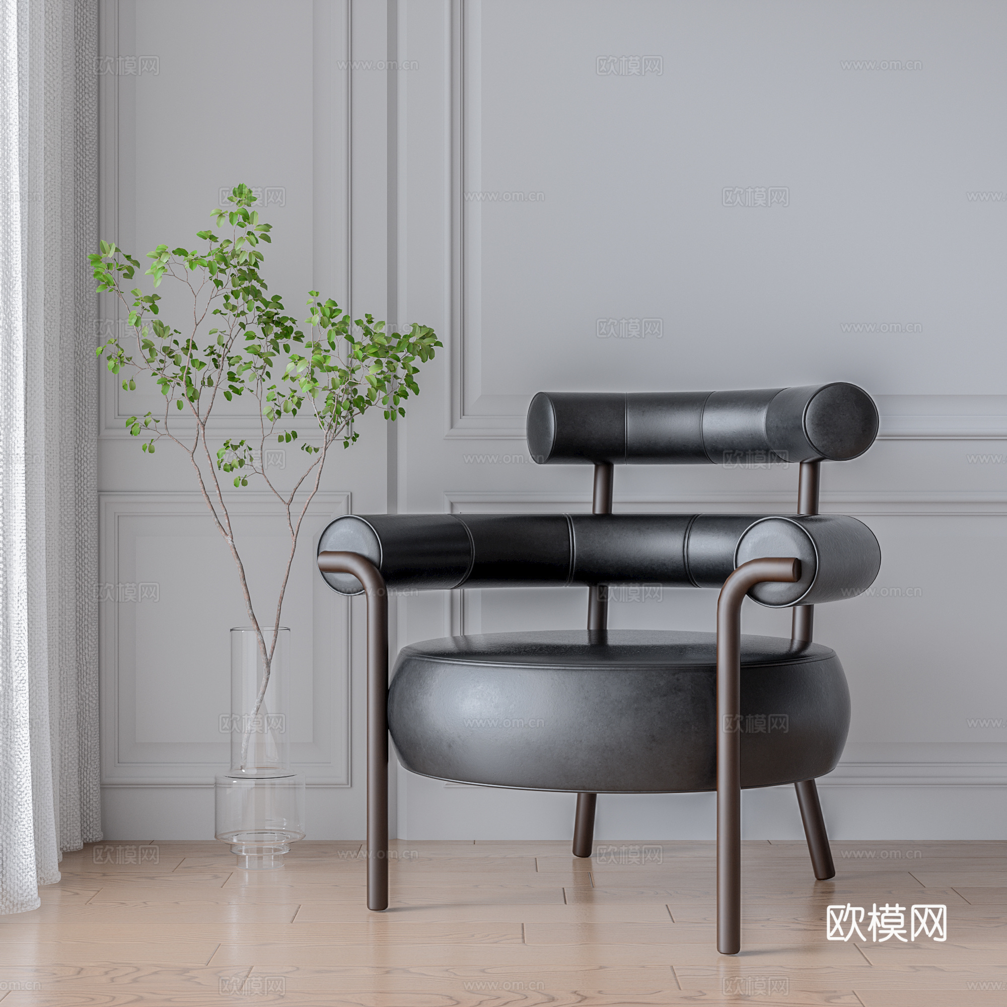 现代皮革休闲椅su模型下载