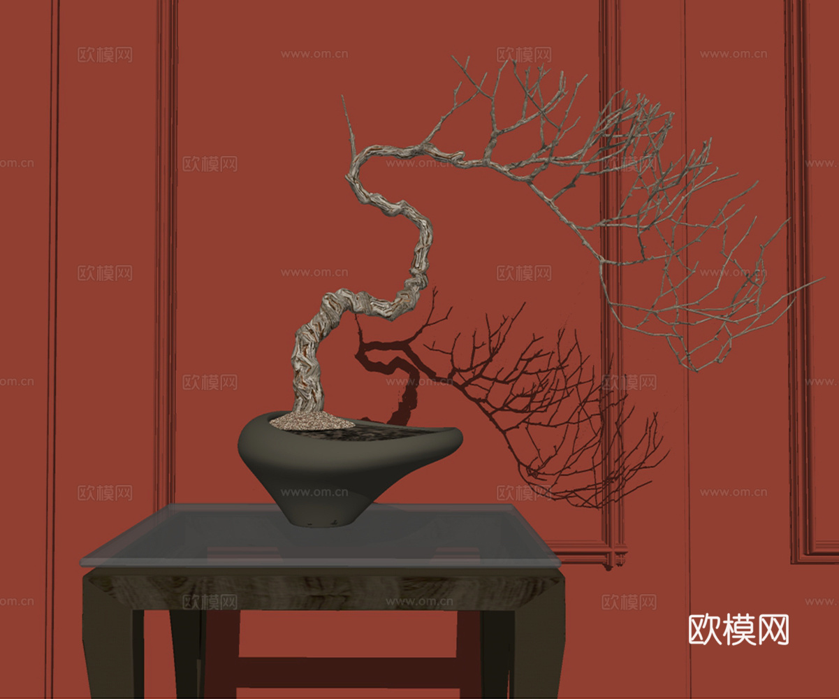 现代盆景盆栽su模型下载