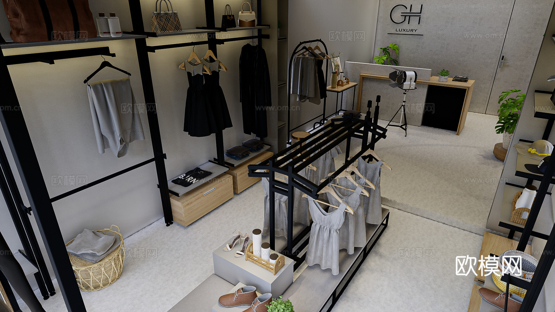 现代服装店su模型下载
