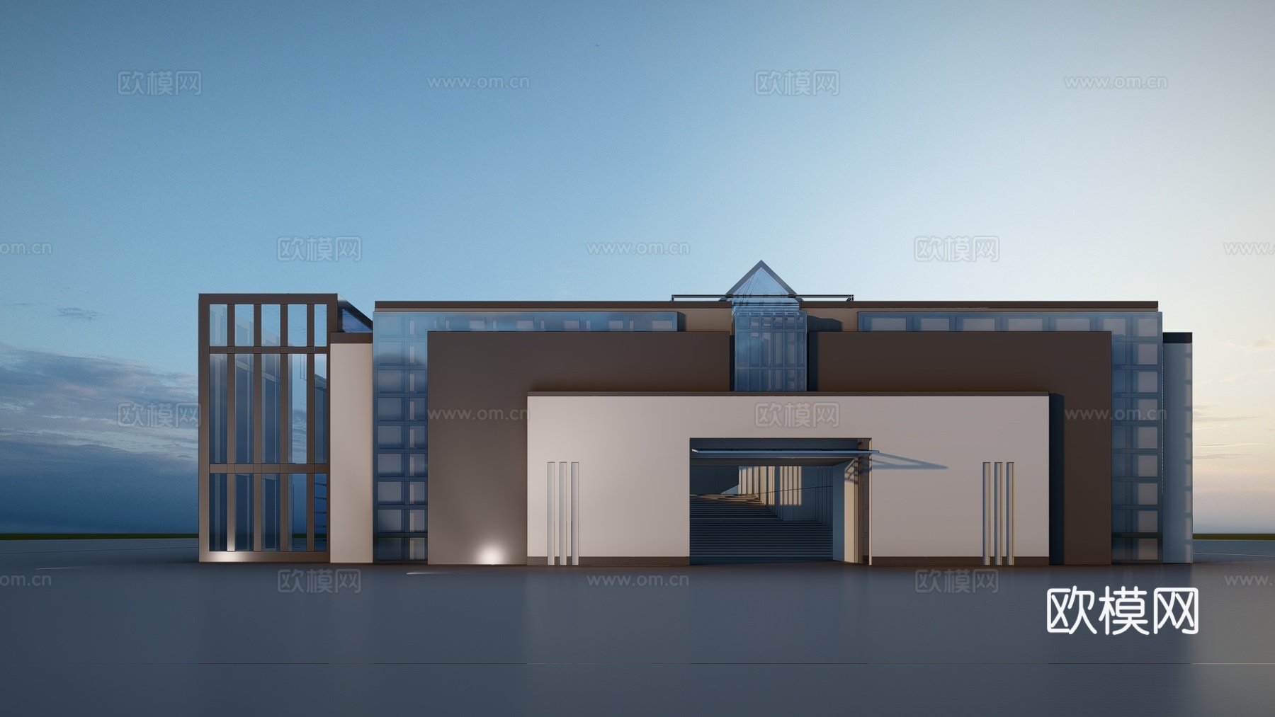 现代文化馆建筑外观su模型下载
