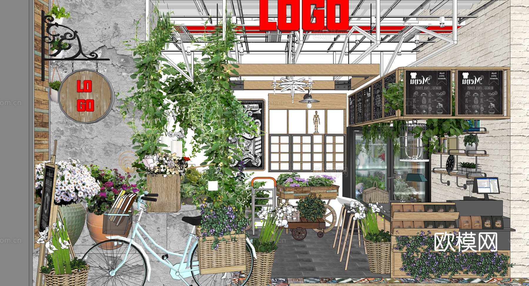 现代花店su模型下载