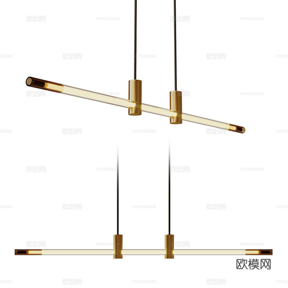 現(xiàn)代輕奢金屬玻璃條形吊燈3d模型下載(渲染圖1)