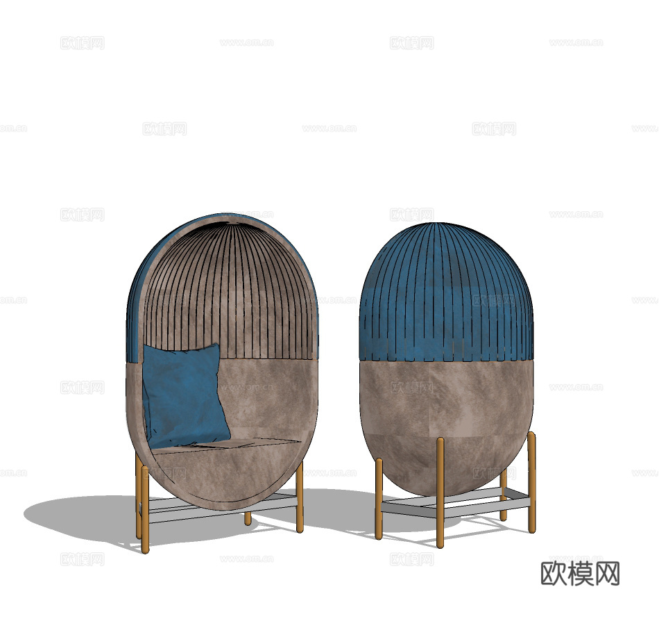 现代绒布创意休闲椅su模型下载