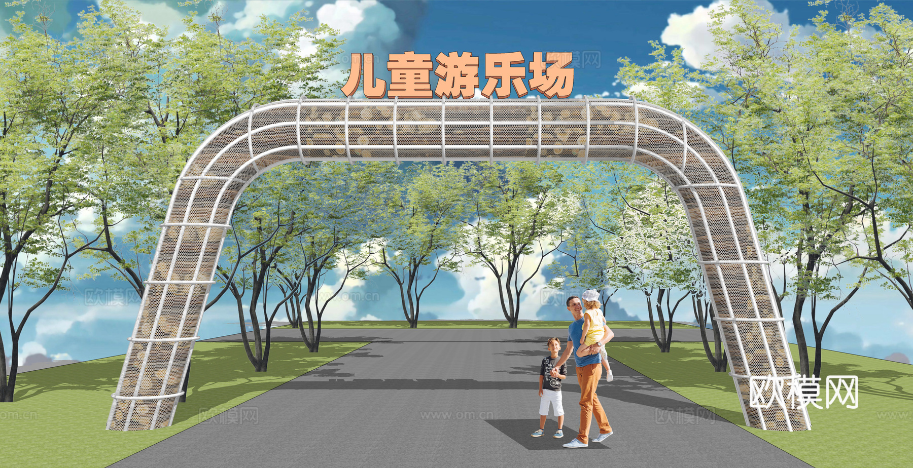 现代儿童游乐园大门门头su模型下载