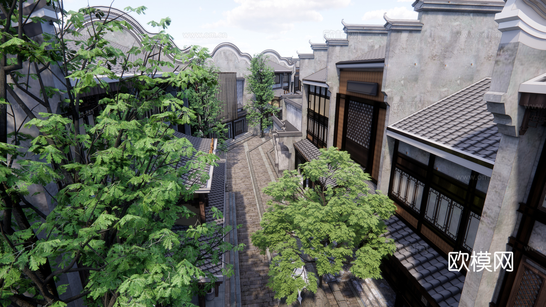 中式古建商业街su模型下载