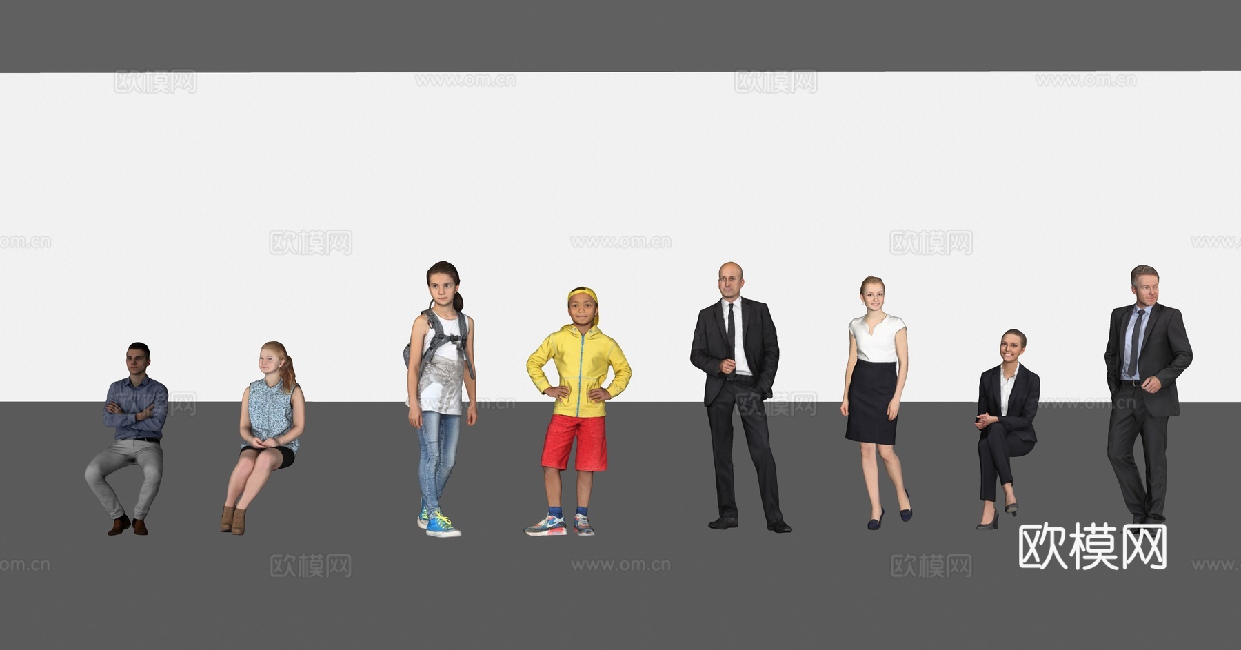 现代站姿坐姿人物su模型下载