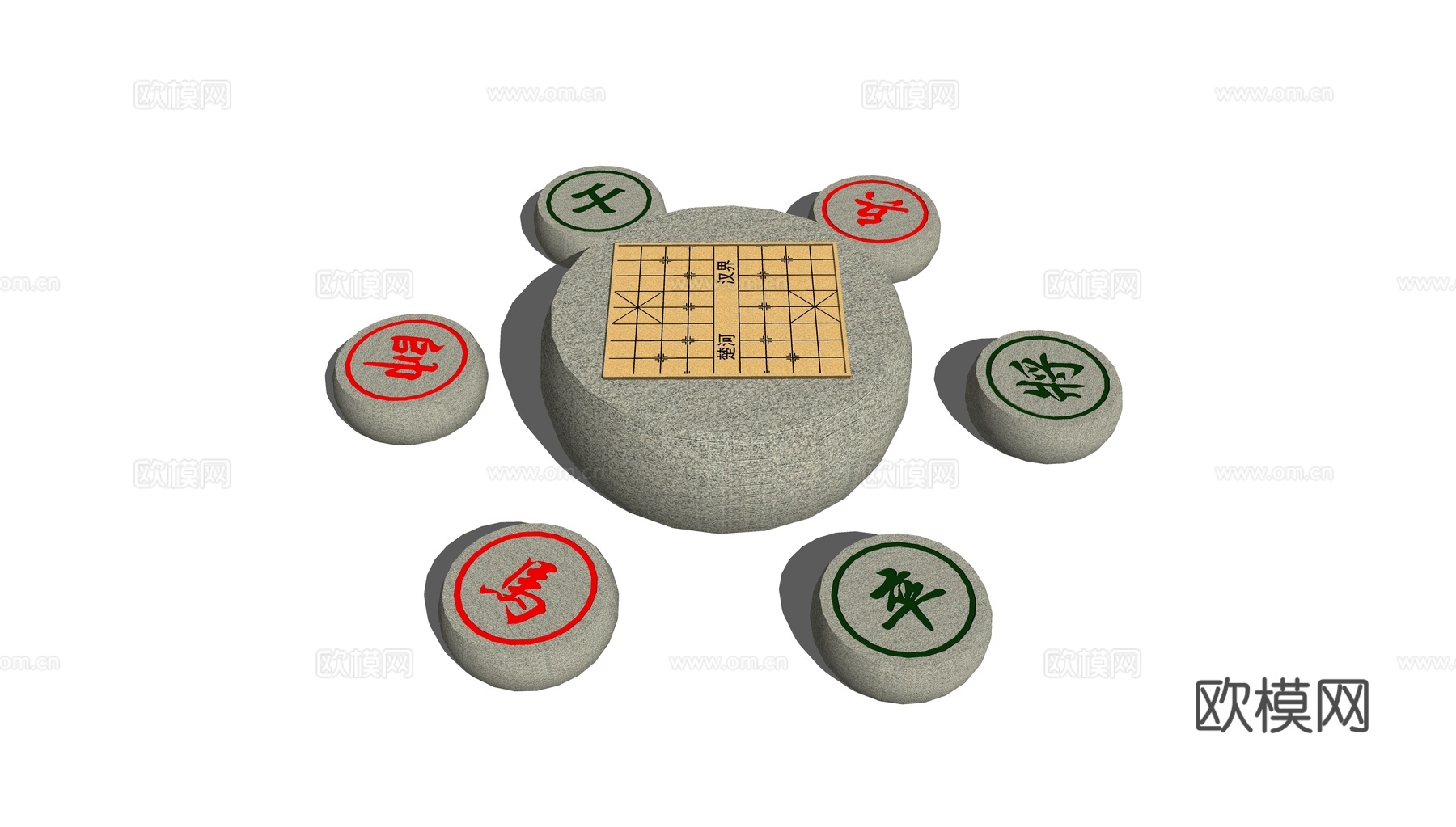 新中式棋盘休闲桌椅su模型下载